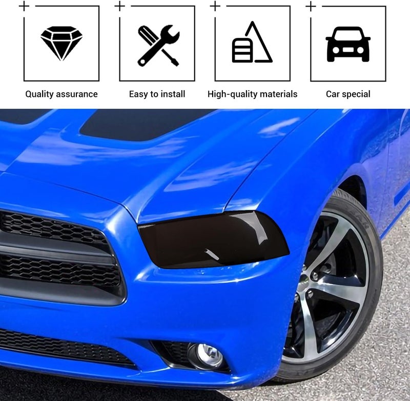 Hoolcar غطاء مصباح الرأس الأمامي حارس إطار زينة ملحقات خارجية متوافقة مع دودج تشارجر 2011-2014، أسود مدخن، 2 قطعة - Image 3